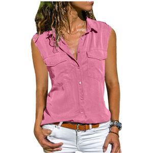 Maxpower (Hot Pink, M) Women Casual Solid Sleeveless Blouse Turn Down Pockets Buttons Lap Maxpower (Hot Pink, M) Women Casual Solid Sleeveless Blouse Turn Down Pockets Buttons Lap