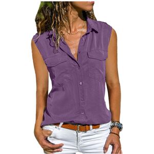 Maxpower (Purple, XXL) Women Casual Solid Sleeveless Blouse Turn Down Pockets Buttons Lap Maxpower (Purple, XXL) Women Casual Solid Sleeveless Blouse Turn Down Pockets Buttons Lap