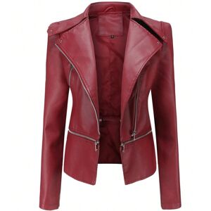 Gaatpot (Claret, XL) Women's leather jacket with detachable hem Spring and Autumn coat W Gaatpot (Claret, XL) Women's leather jacket with detachable hem Spring and Autumn coat W
