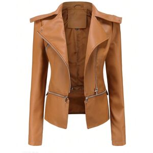 Gaatpot (Camel, XXXL) Women's leather jacket with detachable hem Spring and Autumn coat Gaatpot (Camel, XXXL) Women's leather jacket with detachable hem Spring and Autumn coat