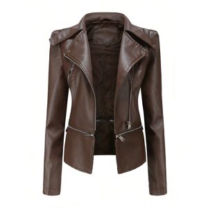 Gaatpot (Brown, L) Women's leather jacket with detachable hem Spring and Autumn coat Wom Gaatpot (Brown, L) Women's leather jacket with detachable hem Spring and Autumn coat Wom