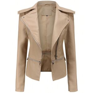 Gaatpot (apricot, L) Women's leather jacket with detachable hem Spring and Autumn coat W Gaatpot (apricot, L) Women's leather jacket with detachable hem Spring and Autumn coat W