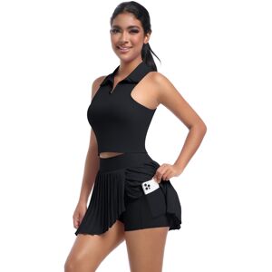 Unbranded (Suit - black, L) Solid color lapel vest breathable fake two-piece pleated skirt Unbranded (Suit - black, L) Solid color lapel vest breathable fake two-piece pleated skirt