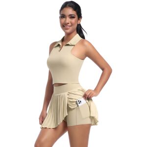 Unbranded (Suit-beige, S) Solid color lapel vest breathable fake two-piece pleated skirt s Unbranded (Suit-beige, S) Solid color lapel vest breathable fake two-piece pleated skirt s
