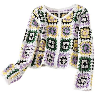 FLEMYE ( White) Autumn Crochet Sweater Cardigan for Women Long Sleeve Button Knit Coat FLEMYE ( White) Autumn Crochet Sweater Cardigan for Women Long Sleeve Button Knit Coat