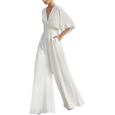 Unbranded (White, XL) Female V-neck Jumpsuit Casual Elegant Simple Solid Color Half Sleeve Unbranded (White, XL) Female V-neck Jumpsuit Casual Elegant Simple Solid Color Half Sleeve