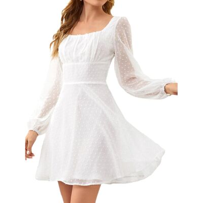 Unbranded (white, l) Women Swiss Dot Mini Short Dress Square Neck Mesh Lantern Long Sleeve Unbranded (white, l) Women Swiss Dot Mini Short Dress Square Neck Mesh Lantern Long Sleeve