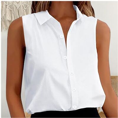 Maxpower (White, XXL) Women's Sleeveless Button Down Shirt Solid Color Casual Loose V Nec Maxpower (White, XXL) Women's Sleeveless Button Down Shirt Solid Color Casual Loose V Nec
