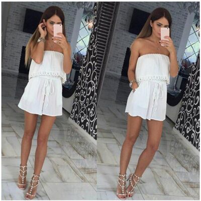 Unbranded (White, M) Ladies Playsuit Jumpsuit Leaf Shorts Bandeau Elasticated Off Shoulder Unbranded (White, M) Ladies Playsuit Jumpsuit Leaf Shorts Bandeau Elasticated Off Shoulder