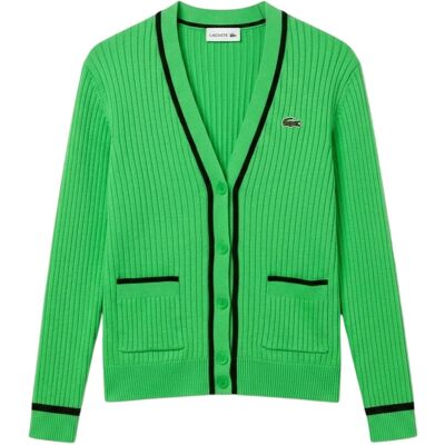 (6 UK, Green/Black) Lacoste Womens/Ladies V Neck Regular Cardigan (6 UK, Green/Black) Lacoste Womens/Ladies V Neck Regular Cardigan