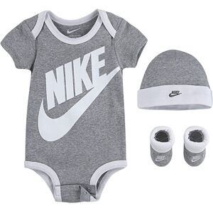 Nike Baby`s Bodysuit Hat and Booties 3 Piece Set (Heather Grey(MN0073-042)/Whit Nike Baby`s Bodysuit Hat and Booties 3 Piece Set (Heather Grey(MN0073-042)/Whit