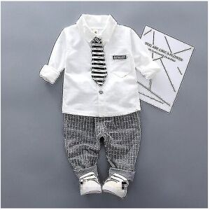 Kikidex (73cm, Grey) Boys Autumn Clothing Suit Kids Gentleman Boy Tie Shirt + Pants Todd Kikidex (73cm, Grey) Boys Autumn Clothing Suit Kids Gentleman Boy Tie Shirt + Pants Todd