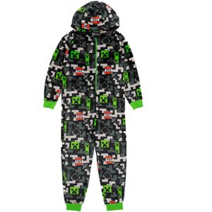 (11-12 Years, Black/Green) Minecraft Childrens/Kids All-Over Print Sleepsuit (11-12 Years, Black/Green) Minecraft Childrens/Kids All-Over Print Sleepsuit