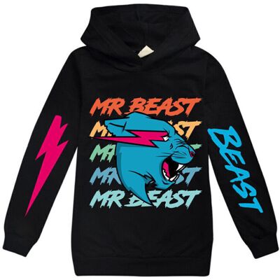 Unbranded (7-8 Years, Black) Kids Boys Girls Mr Beast Lightning Cat Casual Hoodie Hooded J Unbranded (7-8 Years, Black) Kids Boys Girls Mr Beast Lightning Cat Casual Hoodie Hooded J