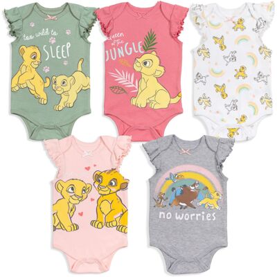 Disney Lion King Simba Nala Newborn Baby Girls 5 Pack Bodysuits 6-9 Months Disney Lion King Simba Nala Newborn Baby Girls 5 Pack Bodysuits 6-9 Months
