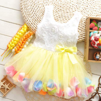 Unbranded (Yellow, 12(3-4Y)) Summer Baby Girl Sleeveless Dress Flower Rose Petal Hem Mesh Unbranded (Yellow, 12(3-4Y)) Summer Baby Girl Sleeveless Dress Flower Rose Petal Hem Mesh
