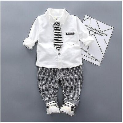 Kikidex (90cm, Grey) Boys Autumn Clothing Suit Kids Gentleman Boy Tie Shirt + Pants Todd Kikidex (90cm, Grey) Boys Autumn Clothing Suit Kids Gentleman Boy Tie Shirt + Pants Todd