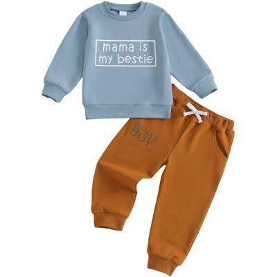 Unbranded (4-5 Years, Sky Blue) Boys 2Pcs Fall Outfit Long Sleeve Letter Print Sweatshirt Unbranded (4-5 Years, Sky Blue) Boys 2Pcs Fall Outfit Long Sleeve Letter Print Sweatshirt