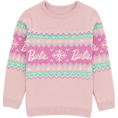 (5-6 Years, Pastel Pink) Barbie Girls Fair Isle Jumper (5-6 Years, Pastel Pink) Barbie Girls Fair Isle Jumper