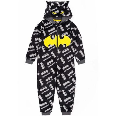 (9-10 Years, Black/Grey/Yellow) Batman Boys Fluffy All-In-One Nightwear (9-10 Years, Black/Grey/Yellow) Batman Boys Fluffy All-In-One Nightwear