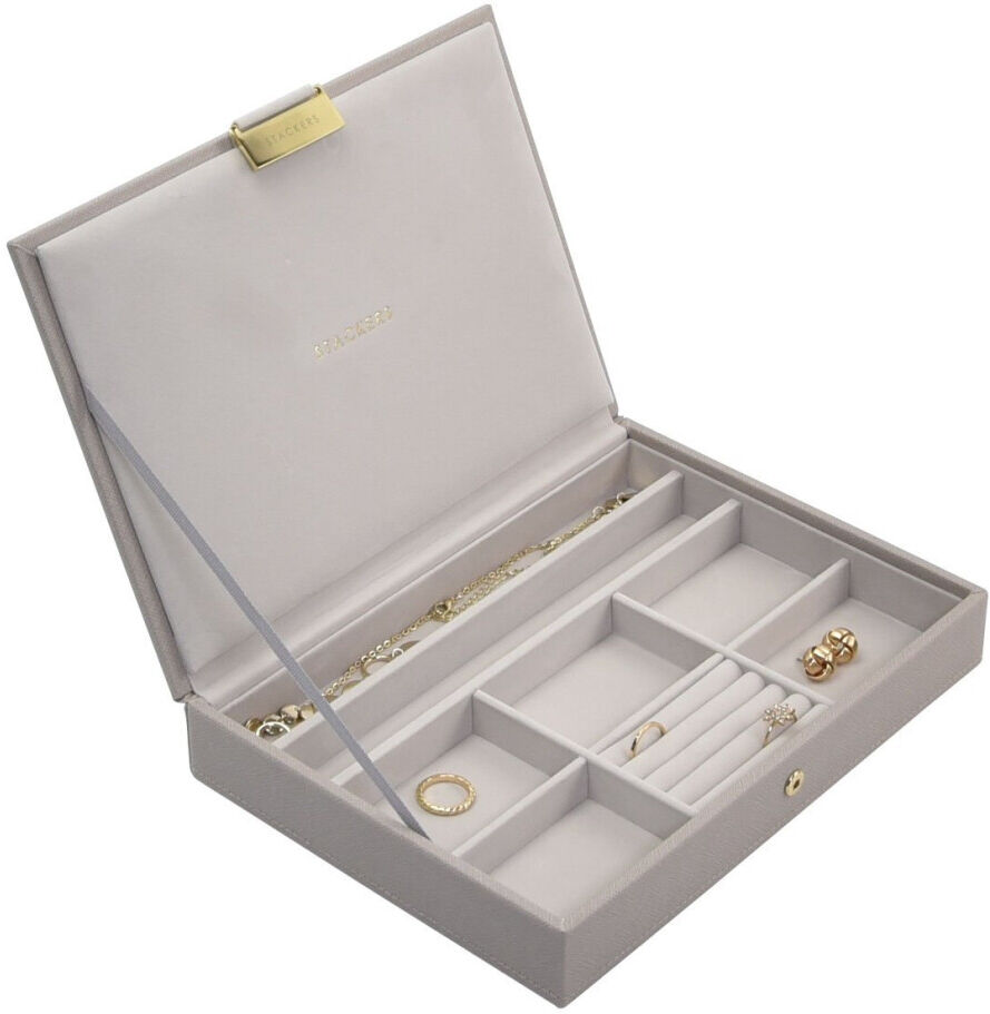 Stackers-by-LC-Designs Stackers Taupe Lidded Classic Jewellery Box with Champagne Gold Fitting