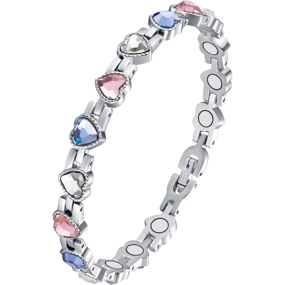 Unbranded Titanium Steel Magnetic Wristbands with Gorgeous Sparkling Love Heart Shape for