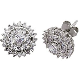 Jewelco London Ladies Sterling Silver Cubic Zirconia Halo Circle Stud Earrings - Jewelco London Ladies Sterling Silver Cubic Zirconia Halo Circle Stud Earrings -