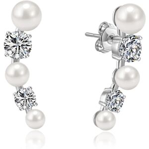 Philip Jones Jewellery White Pearl Climber Earrings Created with Swarovski Crystals Philip Jones Jewellery White Pearl Climber Earrings Created with Swarovski Crystals
