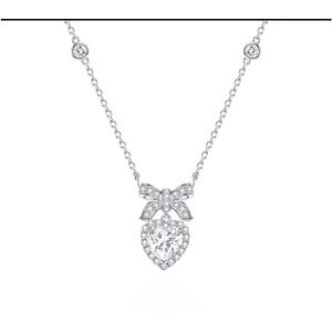 Unbranded (White) Zircon Heart Necklace Bow Knot Pendant Sterling Silver Charm Necklace Je Unbranded (White) Zircon Heart Necklace Bow Knot Pendant Sterling Silver Charm Necklace Je