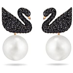 Swarovski Iconic Swan Earring jackets, Swan, Black, Rose-Gold Tone Plated Swarovski Iconic Swan Earring jackets, Swan, Black, Rose-Gold Tone Plated