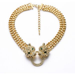 Unbranded Jewelry Crystal Setting Chokers Necklace Double Layer Chain Leopard Head Pendant Unbranded Jewelry Crystal Setting Chokers Necklace Double Layer Chain Leopard Head Pendant