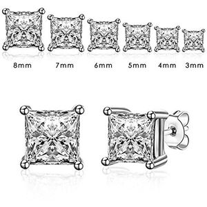 Unbranded (Rhodium Plated) 925 Sterling Silver Stud Earrings For Women 4-Claws Square Zirc Unbranded (Rhodium Plated) 925 Sterling Silver Stud Earrings For Women 4-Claws Square Zirc