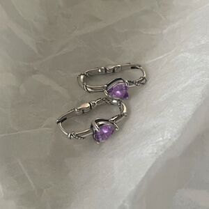 Unbranded Silver Prevent Allergy Vintage Twist Hoop Earrings for Women Purple Crystal Hear Unbranded Silver Prevent Allergy Vintage Twist Hoop Earrings for Women Purple Crystal Hear