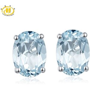 Unbranded HUTANG Aquamarine Women's Stud Earrings Natural Gemstone Solid 925 Sterling Silv Unbranded HUTANG Aquamarine Women's Stud Earrings Natural Gemstone Solid 925 Sterling Silv