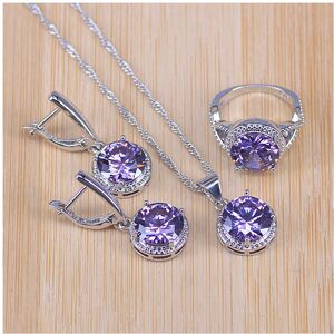 Unbranded (Rhodium Plated, 10) Big Purple Cubic Zirconia Silver Jewelry Set earrings ring Unbranded (Rhodium Plated, 10) Big Purple Cubic Zirconia Silver Jewelry Set earrings ring