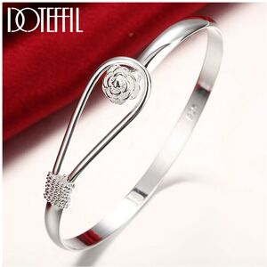 Unbranded 925 Sterling Silver Rose Flower Bangle Bracelet For Women Wedding Engagement Cha Unbranded 925 Sterling Silver Rose Flower Bangle Bracelet For Women Wedding Engagement Cha