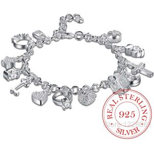 Unbranded 925 sterling silver 13 charms Cross Lock Key Heart Star Moon Flower Zircon brace Unbranded 925 sterling silver 13 charms Cross Lock Key Heart Star Moon Flower Zircon brace