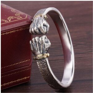 Unbranded Power In Hand Silver Bracelet Men's 999 Silver Personality Retro Solid Open Fist Unbranded Power In Hand Silver Bracelet Men's 999 Silver Personality Retro Solid Open Fist