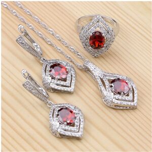 Unbranded (Red-6) 925 Sterling Silver Jewelry Sets Red Cubic Zirconia Pendant Necklace Rin Unbranded (Red-6) 925 Sterling Silver Jewelry Sets Red Cubic Zirconia Pendant Necklace Rin