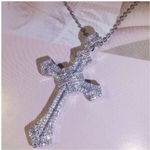 Unbranded 925 Silver Classic Cross Pendant Silver Statement Necklace With Zircon Stone Lon Unbranded 925 Silver Classic Cross Pendant Silver Statement Necklace With Zircon Stone Lon