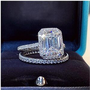 Unbranded Emerald cut 2ct Lab Diamond Promise Ring Sets 925 sterling Silver Engagement Wed Unbranded Emerald cut 2ct Lab Diamond Promise Ring Sets 925 sterling Silver Engagement Wed