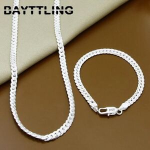 Unbranded Real 925 Sterling Silver 5MM 2 Piece Full Sideways Chain Bracelet Necklace For W Unbranded Real 925 Sterling Silver 5MM 2 Piece Full Sideways Chain Bracelet Necklace For W