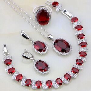 Unbranded 925 Sterling Silver Red Garnet & Zircon Jewelry Set for Women - Wedding Necklace Unbranded 925 Sterling Silver Red Garnet & Zircon Jewelry Set for Women - Wedding Necklace