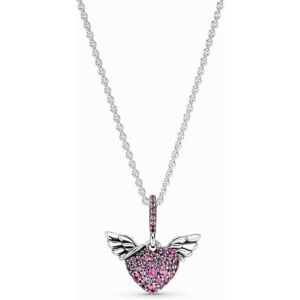 Unbranded 925 Sterling Silver Pave Heart & Angel Wings Freehand Heart Necklace For Women B Unbranded 925 Sterling Silver Pave Heart & Angel Wings Freehand Heart Necklace For Women B