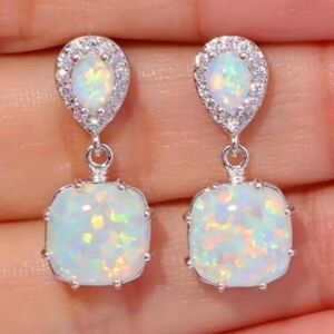 Unbranded 925 Silver Opal Jewelry Square Opal Earrings Unbranded 925 Silver Opal Jewelry Square Opal Earrings