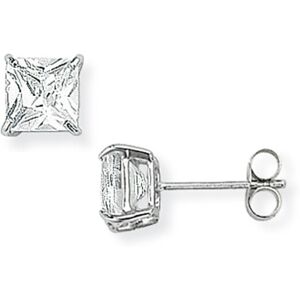 Jewelco London Ladies 9ct White Gold 4 Claw Cubic Zirconia Square Stud Earrings Jewelco London Ladies 9ct White Gold 4 Claw Cubic Zirconia Square Stud Earrings