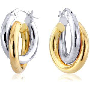 Jewelco London Ladies 9ct White Yellow Gold Double Oval Hoop Earrings - 18x14mm Jewelco London Ladies 9ct White Yellow Gold Double Oval Hoop Earrings - 18x14mm