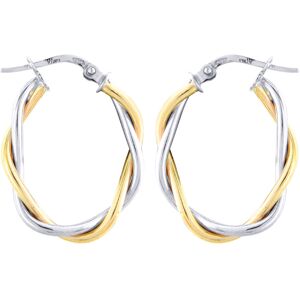 Jewelco London Ladies 9ct White Yellow Gold Oval Weave Twist Hoop Earrings - 25x Jewelco London Ladies 9ct White Yellow Gold Oval Weave Twist Hoop Earrings - 25x