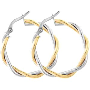 Jewelco London Ladies 9ct White Yellow Gold Weaved Twist Hoop Earrings - 20mm - Jewelco London Ladies 9ct White Yellow Gold Weaved Twist Hoop Earrings - 20mm -