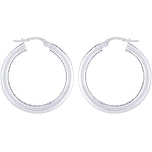 Jewelco London Ladies 9ct White Gold - 3mm Gauge Classic Plain Hoop Earrings - 2 Jewelco London Ladies 9ct White Gold - 3mm Gauge Classic Plain Hoop Earrings - 2